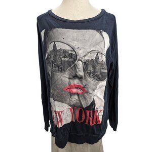 On Fire Women Graphic Tee Shirt New York Black Long Sleeve Size 1X